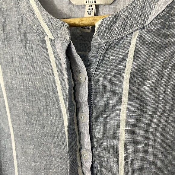 Ellen Tracy 100% Linen Sleeveless Top Womens S Blue White Stripe Button Up - Picture 4 of 10